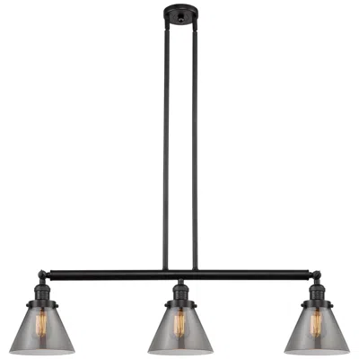 Innovations Lighting Cone 40.25"w 3 Light Bronze Stem Hung Island Light W/ Plated Smoke Sha In Black