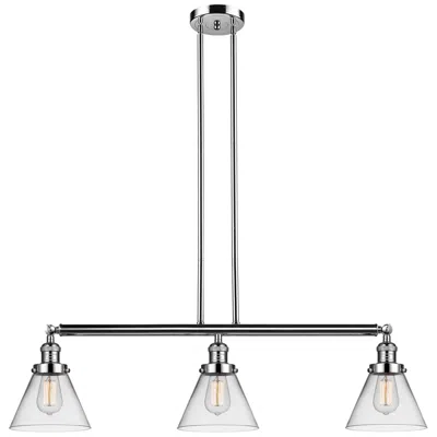 Innovations Lighting Cone 40.25"w 3 Light Polished Nickel Stem Hung Island Light W/ Clear S