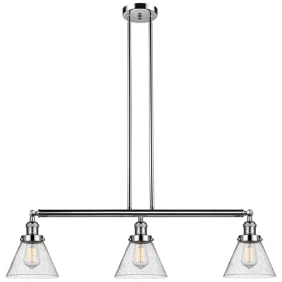 Innovations Lighting Cone 40.25"w 3 Light Polished Nickel Stem Hung Island Light W/ Seedy S