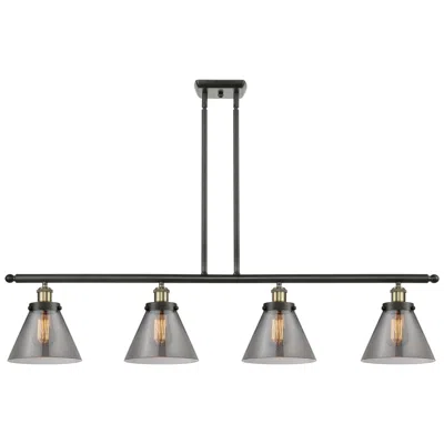 Innovations Lighting Cone 48" Wide 4 Light Black Brass Island Light W/ Plated Smoke Shade In Gray