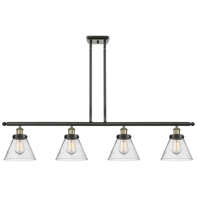Innovations Lighting Cone 48" Wide 4 Light Black Brass Island Light W/ Seedy Shade