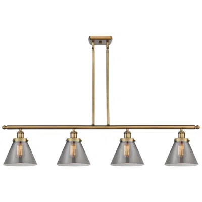 Innovations Lighting Cone 48" Wide 4 Light Brushed Brass Island Light W/ Plated Smoke Shade In Gold