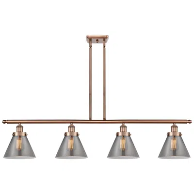 Innovations Lighting Cone 48" Wide 4 Light Copper Island Light W/ Plated Smoke Shade In Gold