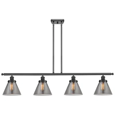 Innovations Lighting Cone 48" Wide 4 Light Matte Black Island Light W/ Plated Smoke Shade