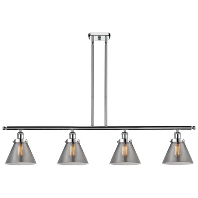 Innovations Lighting Cone 48" Wide 4 Light Polished Chrome Island Light W/ Plated Smoke Sha In Gray