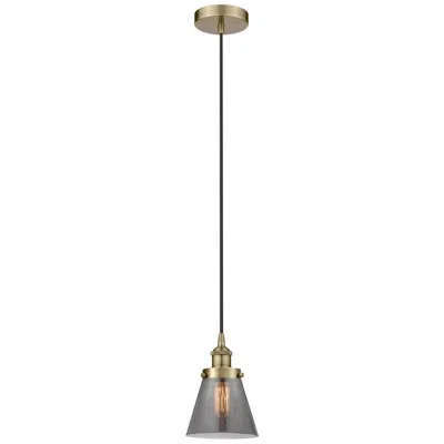 Innovations Lighting Cone 6" Antique Brass Mini Pendant W/ Plated Smoke Shade