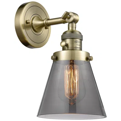 Innovations Lighting Cone 6" Antique Brass Sconce W/ Plated Smoke Shade