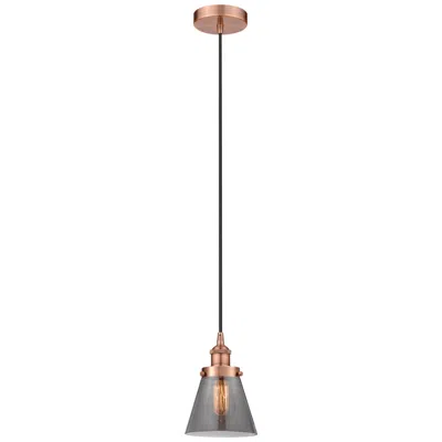 Innovations Lighting Cone 6" Antique Copper Mini Pendant W/ Plated Smoke Shade