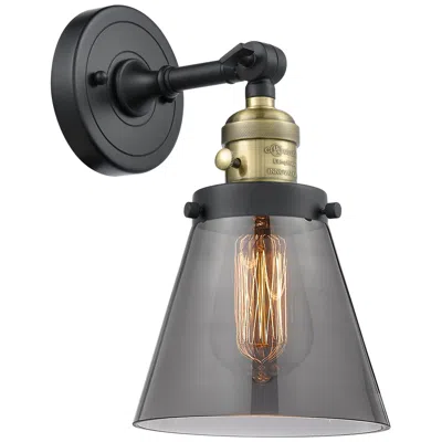 Innovations Lighting Cone 6" Black Antique Brass Sconce W/ Plated Smoke Shade