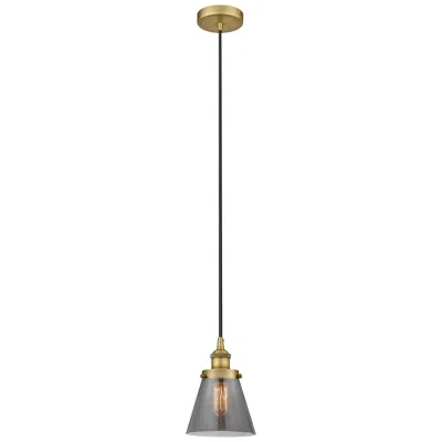 Innovations Lighting Cone 6" Brushed Brass Mini Pendant W/ Plated Smoke Shade