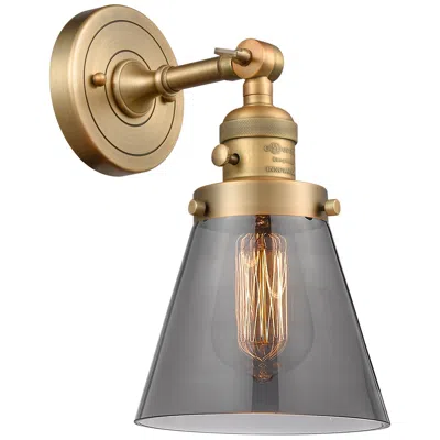 Innovations Lighting Cone 6" Brushed Brass Sconce W/ Plated Smoke Shade