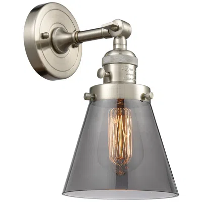 Innovations Lighting Cone 6" Brushed Satin Nickel Sconce W/ Plated Smoke Shade