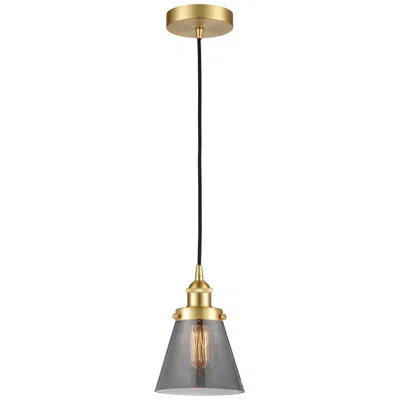 Innovations Lighting Cone 6" Satin Gold Mini Pendant W/ Plated Smoke Shade