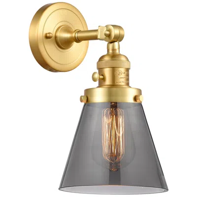 Innovations Lighting Cone 6" Satin Gold Sconce W/ Plated Smoke Shade