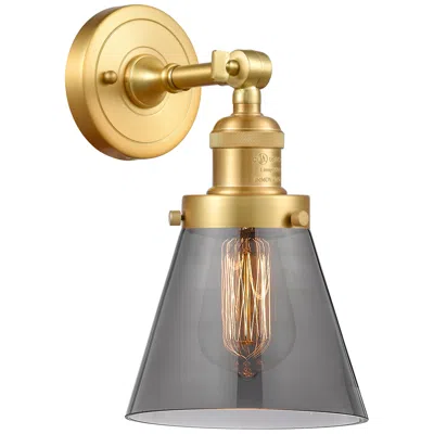 Innovations Lighting Cone 6" Satin Gold Sconce W/ Plated Smoke Shade