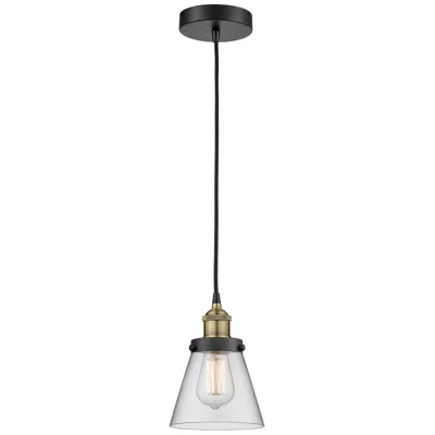 Innovations Lighting Cone 6.25" Wide Black Brass Corded Mini Pendant With Clear Shade
