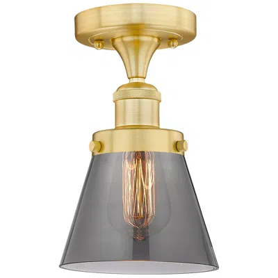 Innovations Lighting Cone 6.25" Wide Satin Gold Semi.flush Mount With Plated Smoke Glass Sh