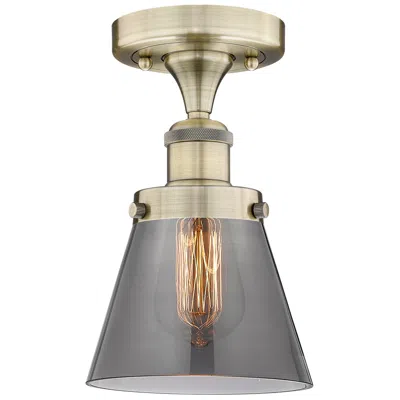 Innovations Lighting Cone 6.25"w Antique Brass Semi.flush Mount With Plated Smoke Glass Sha