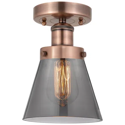 Innovations Lighting Cone 6.25"w Antique Copper Semi.flush Mount With Plated Smoke Glass Sh