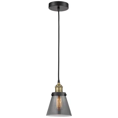 Innovations Lighting Cone 6.25"w Black Brass Corded Mini Pendant W/ Plated Smoke Shade