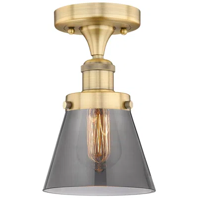 Innovations Lighting Cone 6.25"w Brushed Brass Semi.flush Mount With Plated Smoke Glass Sha In Purple