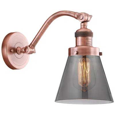 Innovations Lighting Cone 7" Antique Copper Sconce W/ Plated Smoke Shade