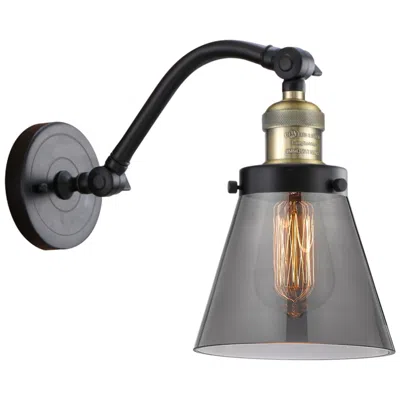Innovations Lighting Cone 7" Black Antique Brass Sconce W/ Plated Smoke Shade
