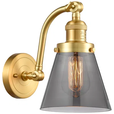 Innovations Lighting Cone 7" Satin Gold Sconce W/ Plated Smoke Shade