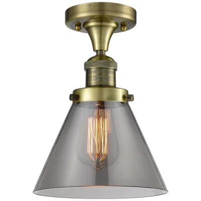 Innovations Lighting Cone 7.75" Wide Antique Brass Semi Flush Mount W/ Plated Smoke Shade In Gray