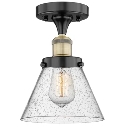 Innovations Lighting Cone 7.75" Wide Black Antique Brass Semi.flush Mount With Seedy Glass