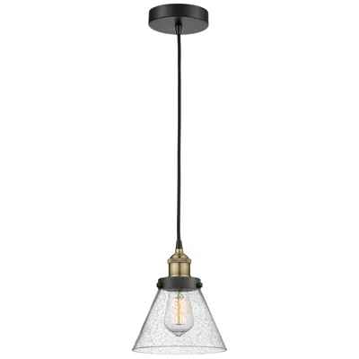 Innovations Lighting Cone 7.75" Wide Black Brass Corded Mini Pendant With Seedy Shade