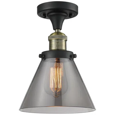 Innovations Lighting Cone 7.75" Wide Black Brass Semi Flush Mount W/ Plated Smoke Shade