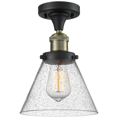 Innovations Lighting Cone 7.75" Wide Black Brass Semi Flush Mount W/ Seedy Shade