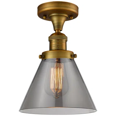 Innovations Lighting Cone 7.75" Wide Brushed Brass Semi Flush Mount W/ Plated Smoke Shade