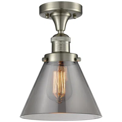 Innovations Lighting Cone 7.75" Wide Brushed Satin Nickel Semi Flush Mount W/ Plated Smoke