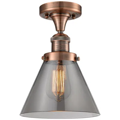 Innovations Lighting Cone 7.75" Wide Copper Semi Flush Mount W/ Plated Smoke Shade