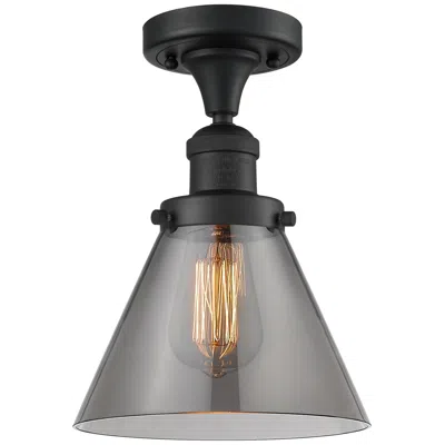 Innovations Lighting Cone 7.75" Wide Matte Black Semi Flush Mount W/ Plated Smoke Shade