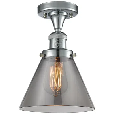 Innovations Lighting Cone 7.75" Wide Polished Chrome Semi Flush Mount W/ Plated Smoke Shade