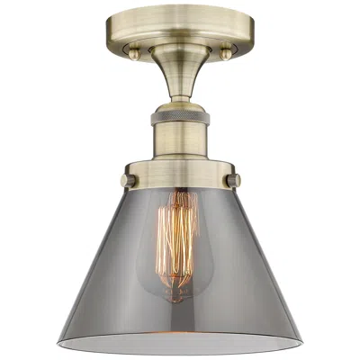 Innovations Lighting Cone 7.75"w Antique Brass Semi.flush Mount With Plated Smoke Glass Sha