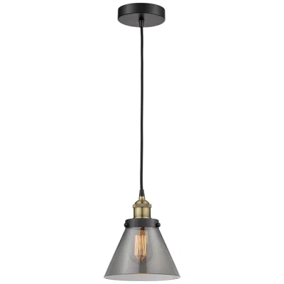 Innovations Lighting Cone 7.75"w Black Brass Corded Mini Pendant W/ Plated Smoke Shade