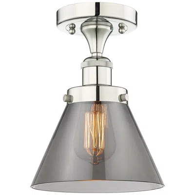 Innovations Lighting Cone 7.75"w Polished Nickel Semi.flush Mount With Plated Smoke Glass S In Gray