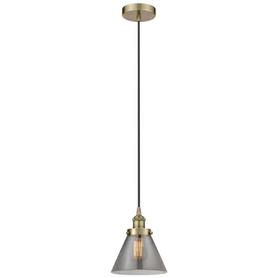 Innovations Lighting Cone 8" Antique Brass Mini Pendant W/ Plated Smoke Shade