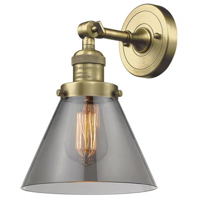 Innovations Lighting Cone 8" Antique Brass Sconce W/ Plated Smoke Shade
