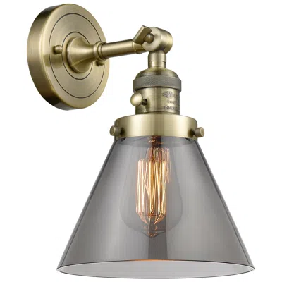 Innovations Lighting Cone 8" Antique Brass Sconce W/ Plated Smoke Shade