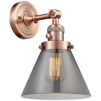 Innovations Lighting Cone 8" Antique Copper Sconce W/ Plated Smoke Shade