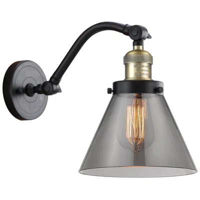 Innovations Lighting Cone 8" Black Antique Brass Sconce W/ Plated Smoke Shade