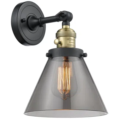 Innovations Lighting Cone 8" Black Antique Brass Sconce W/ Plated Smoke Shade