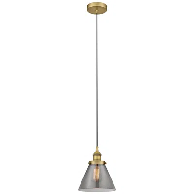 Innovations Lighting Cone 8" Brushed Brass Mini Pendant W/ Plated Smoke Shade