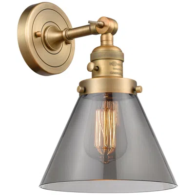 Innovations Lighting Cone 8" Brushed Brass Sconce W/ Plated Smoke Shade