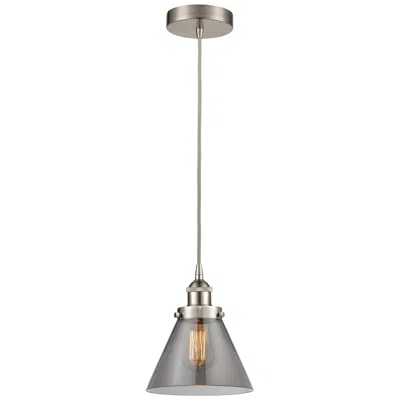 Innovations Lighting Cone 8" Brushed Satin Nickel Mini Pendant W/ Plated Smoke Shade In Gray